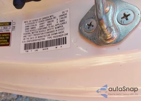 2015 Honda Civic Lx из США, поврежденный, VIN 2HGFG3B5XFH527050